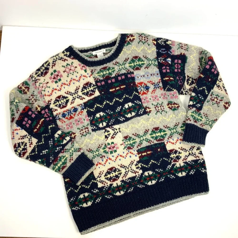 Vintage Susann D Fair Isle Wool Knit Winter Sweater Sz M - Picture 8 of 16